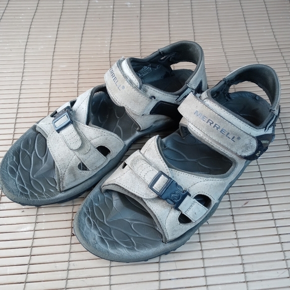 Merrell men's sz 12 brown leather Vlcrow hook & loop close hiking sandals. 39pm - Picture 2 of 11